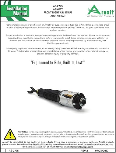 Miniatura 5 de Arnott Puntal neumático delantero derecho - 04-10 Audi A8 Quattro (D3) sin suspensión deportiva