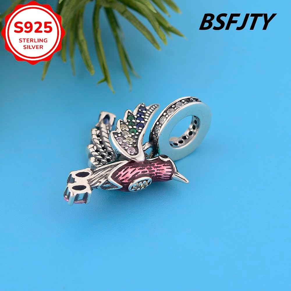 S925 Sterling Silver Charms, Bird Charm Women Bracelets Necklaces Humminabird Jewelrv Animal Charms