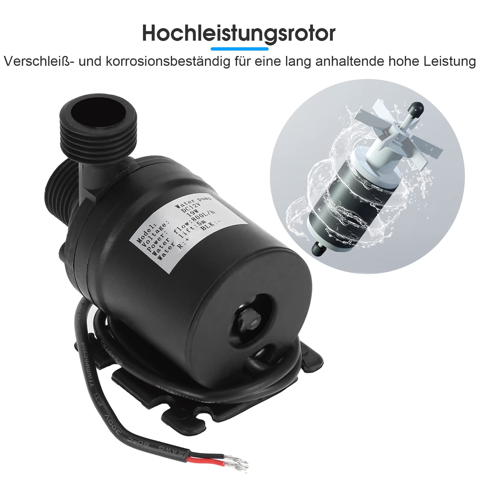 Pompe à Eau Submersible 12V 800L/H - Hauteur Max 5m - IP68 - Pour Fontaine, Aquarium, Piscine, étang - 6