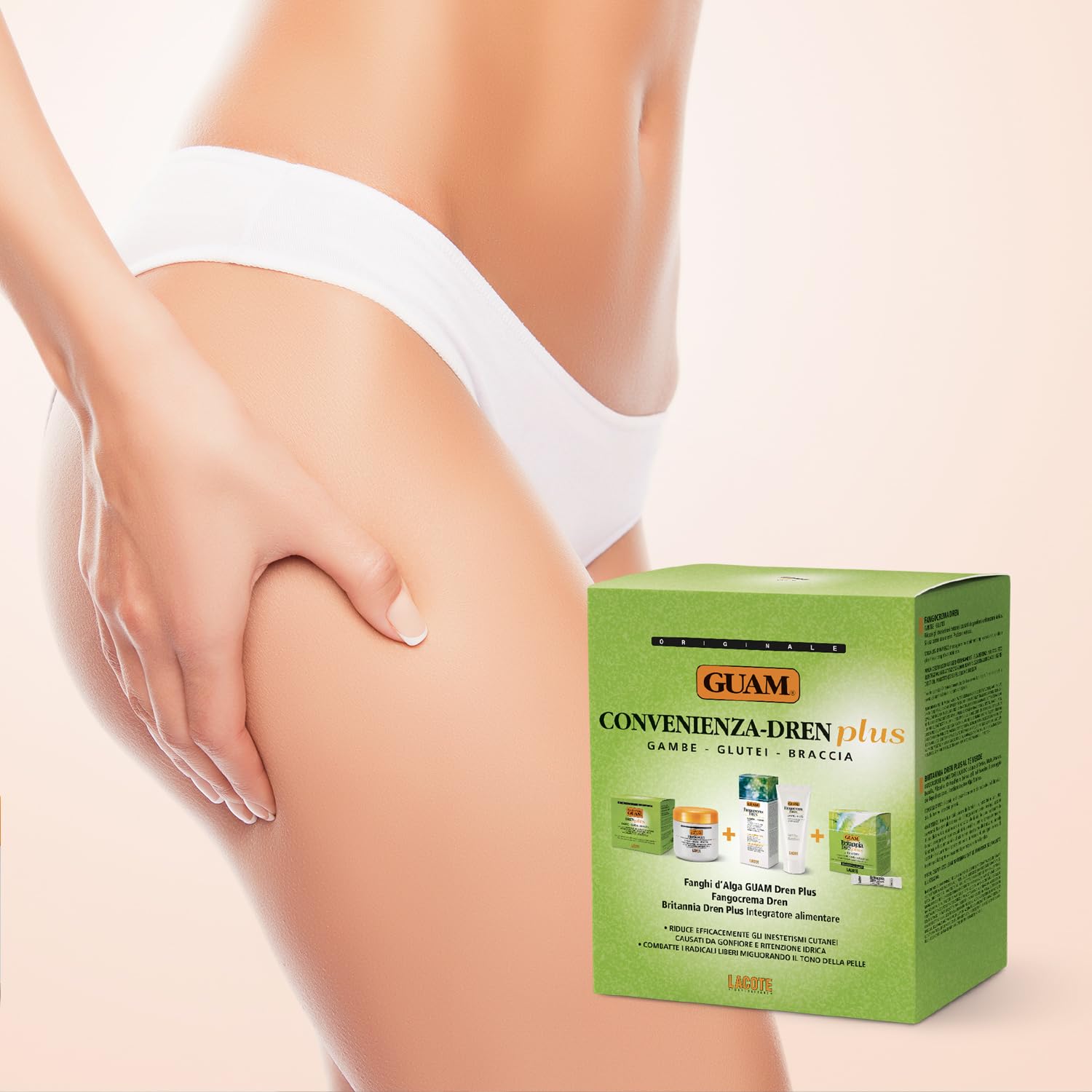 Guam, Algenfango Guam Dren Plus Convenience Set, Behandlung mit Algenfango Guam Dren Plus 500 gr + Schlammcreme Dren 200 ml + 30 Sachets Britannia Dren Plus Nahrungsergänzungsmittel, Made in Italy