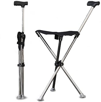 Folding Chair, Folding Cane, Lightweight, Portable, Stick Chair, Standing Chair, Simple Chair, Tripod, Chair, Cane, Compact, Compact, Portable, Outdoor, Golf, Watching Sports, One Pole