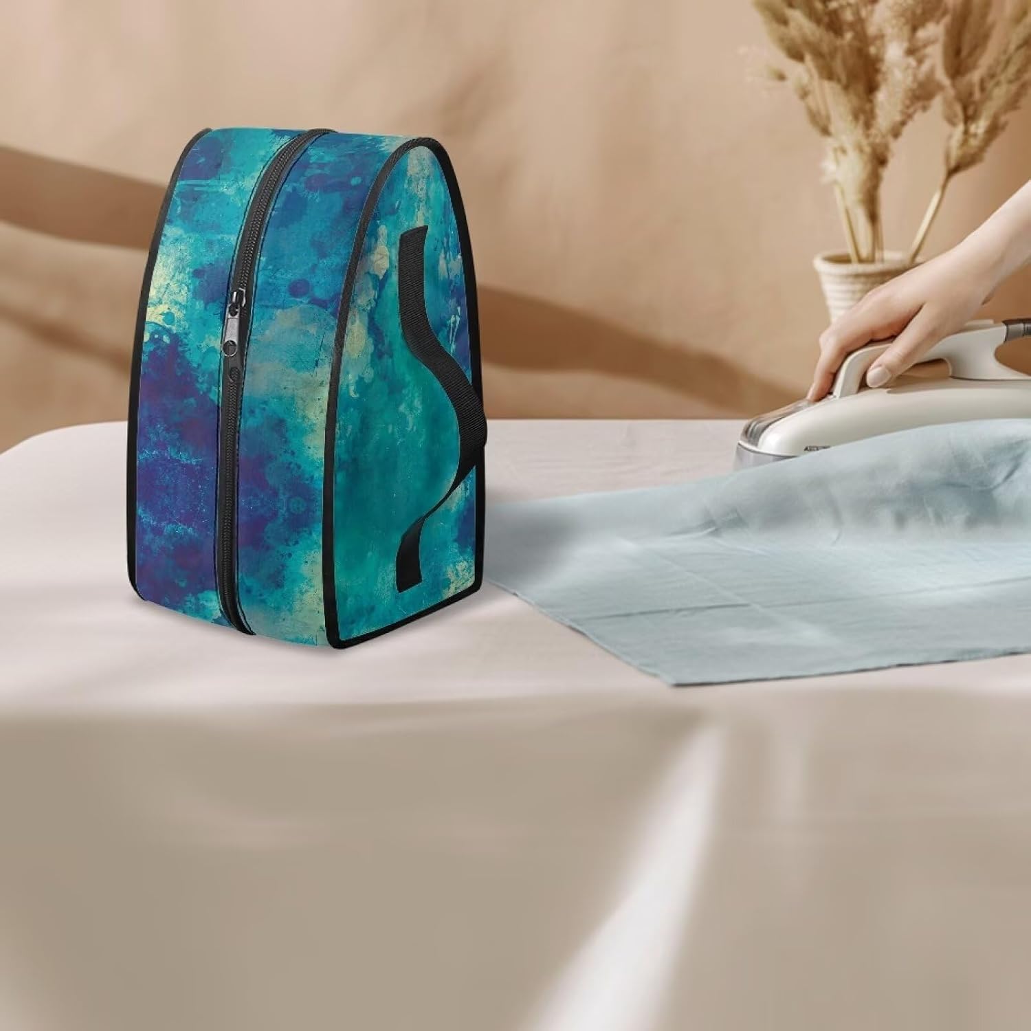 Rchsmod Green Blue Tie Dye Print Steam Iron Case Portable Steamer Storage Bag Lightweight Travel Iron Holder Carrying Case Iron Accessories, Case Only