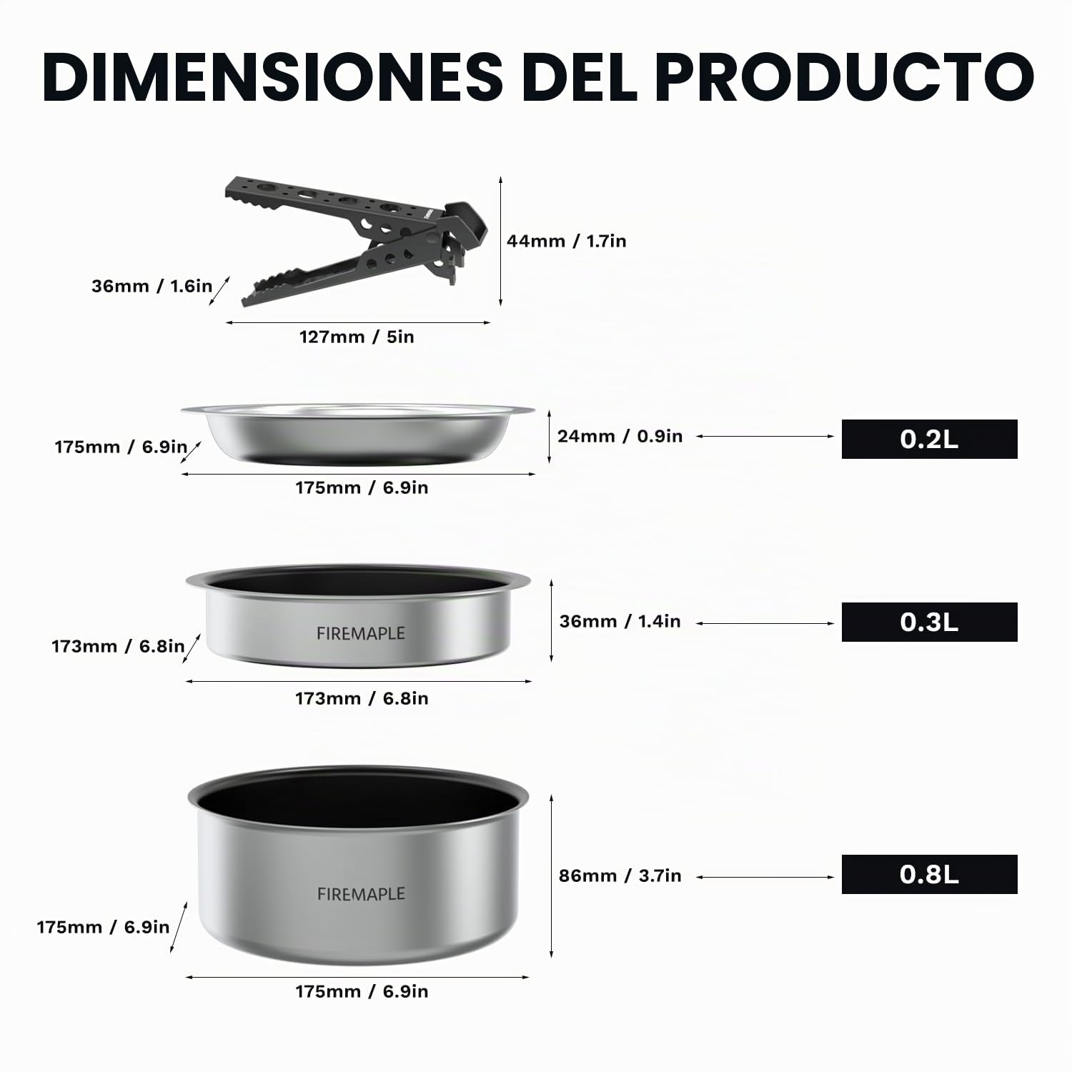 Fire-Maple Frost Utensilios de Cocina Ultraligeros para Camping Kit de Cocina Compacto de Aluminio con Olla Antiadherente Sartén Plato y Gripper Utensilios de Camping para Senderismo Trekking Pesca