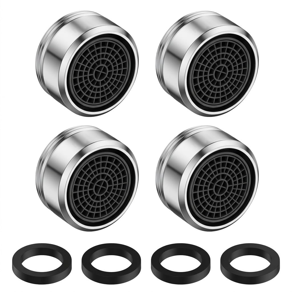 4 Piezas Aireador Grifo M24 con 4 Juntas, Aireador de Grifo con Filtro de Latón Cromado, M24 Boquilla Grifo para Cocina Lavabo Fregadero, Aireadores Ahorro de Agua