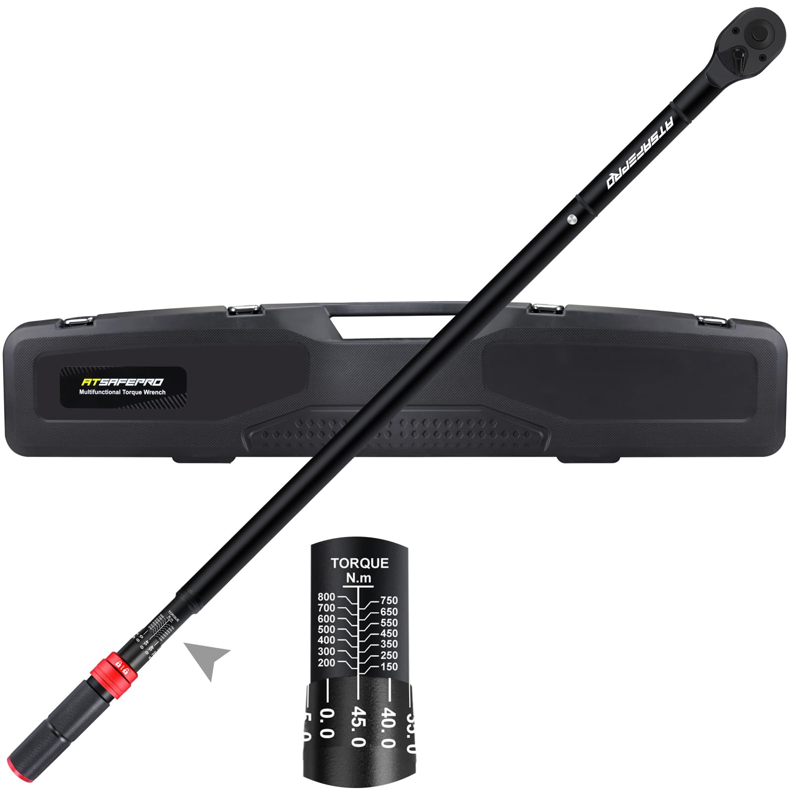 ATsafepro 3/4 Inch Drive Torque Wrench, 150-800 Nm Torque Wrench, ±3% High Accuracy, 48 Teeth Bidirectional Ratchet with Dual-Scale Display for Heavy Trucks, Tractors, Industrial Machinery — image 1