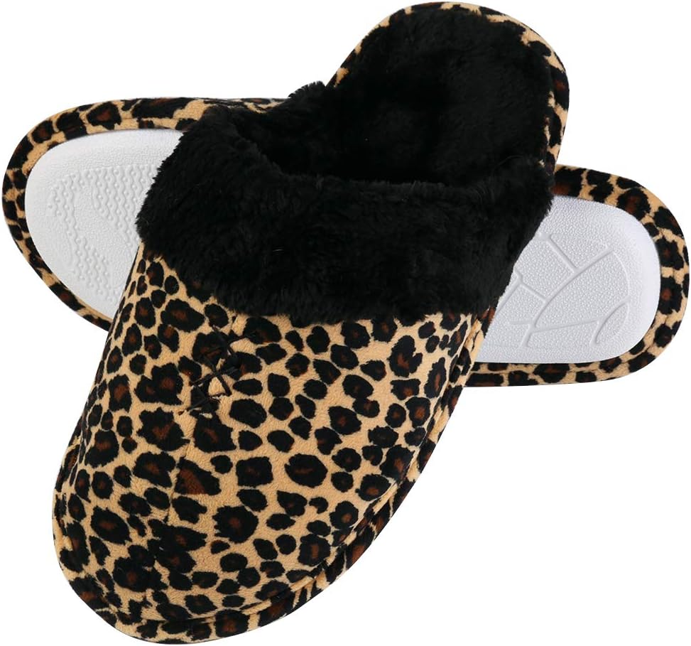 BPC Women Leopard Slippers Non slip Bedroom Home Memory Foam Spa Shoes