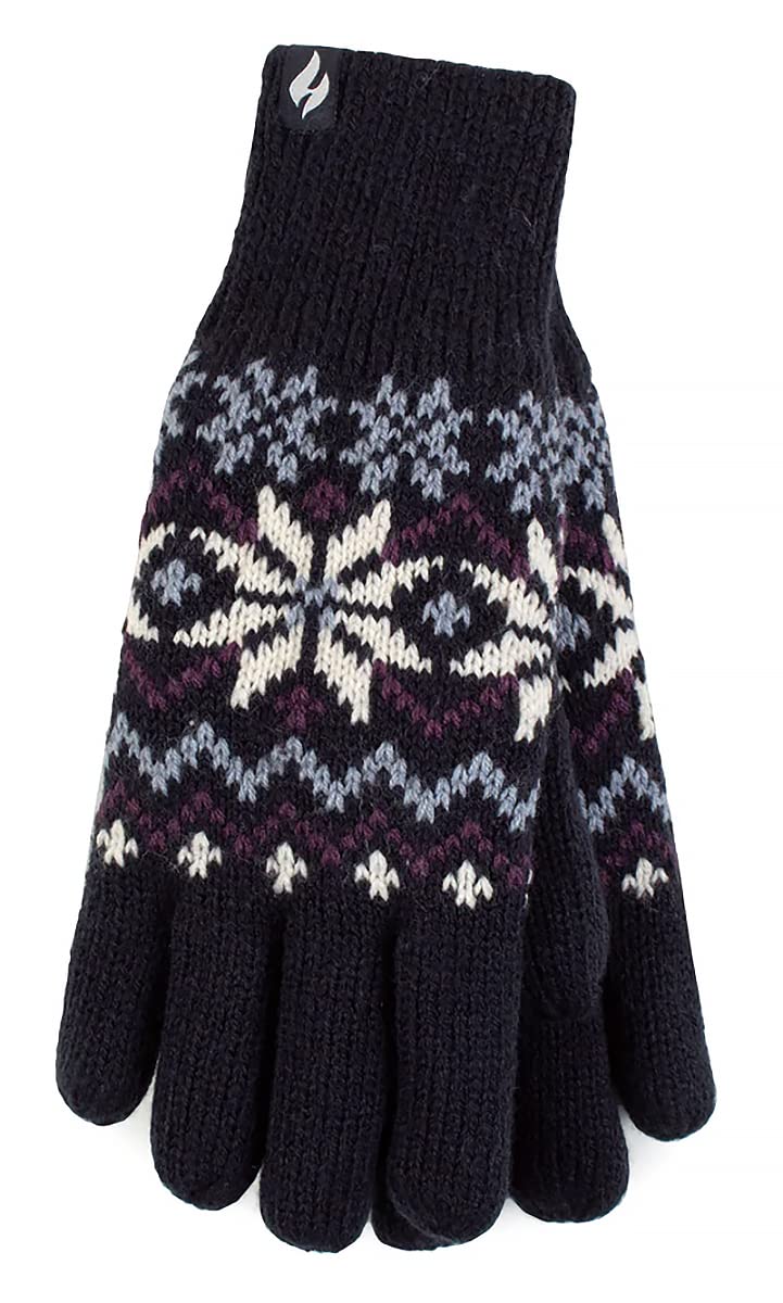 HEAT HOLDERS - Ladies Cute Striped Fairisle Warm Knitted Fleece Lined Winter Thermal Gloves
