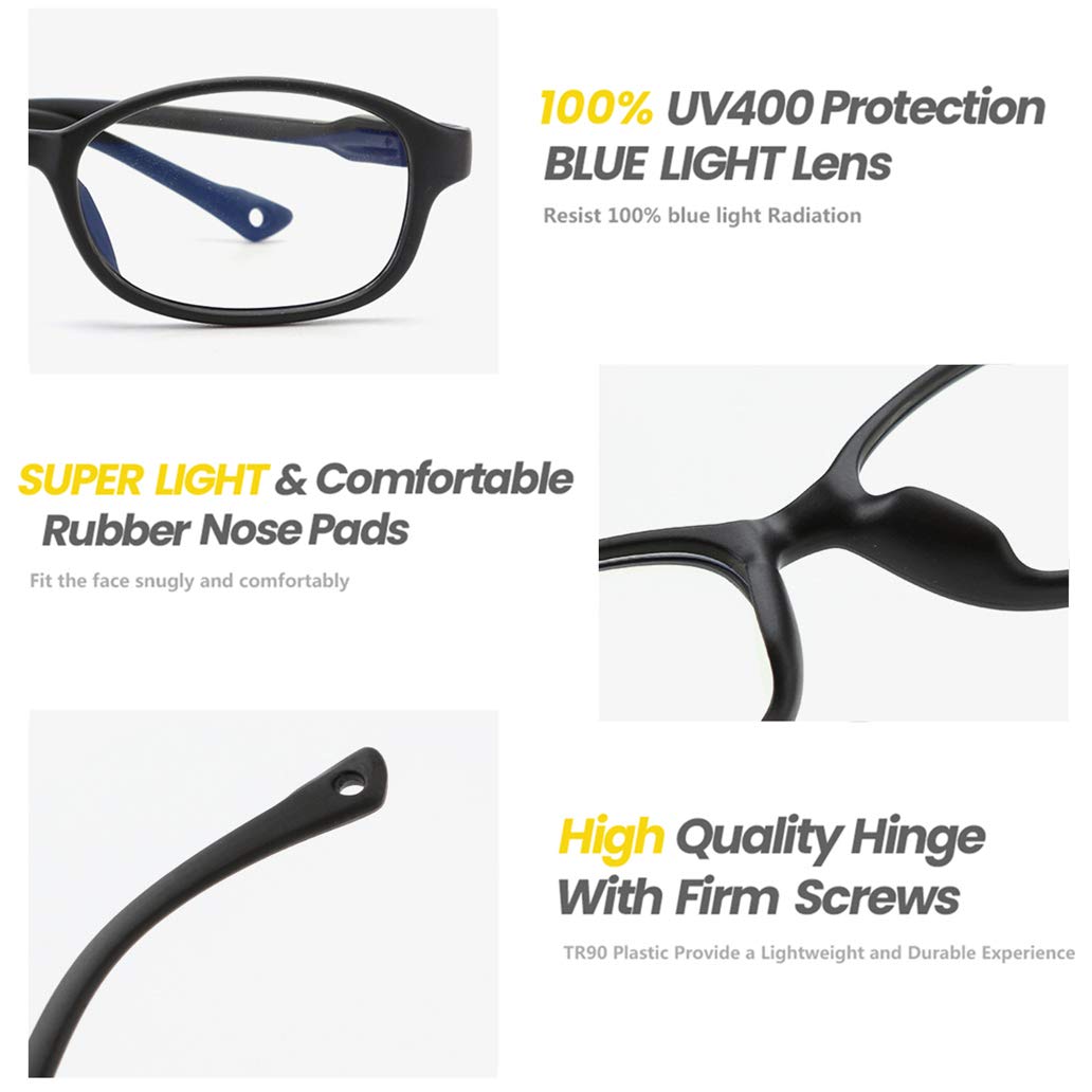 Bambini Occhiali a luce blu Montatura Moda Anti eyestrain UV, Montatura leggera Occhiali da computer Età 3-12 - Flessibili Gomma TR90 Montatura