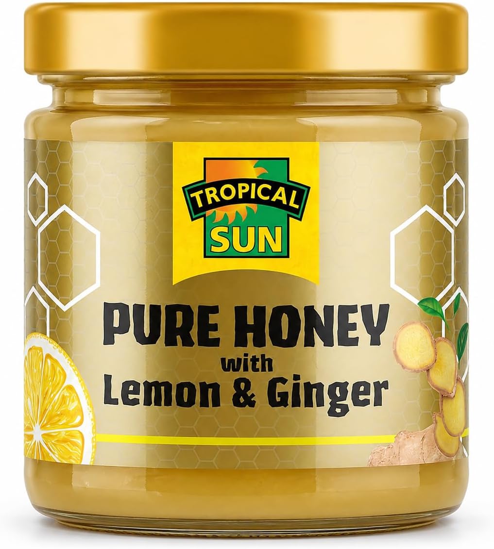 Tropical Sun Pure Honey with Lemon and Ginger, 250g | Sweet, Creamy & Tangy | 100% Natural Honey | Perfect for Tea, Desserts & Smoothies | Vegetarian, No Artificial Additives