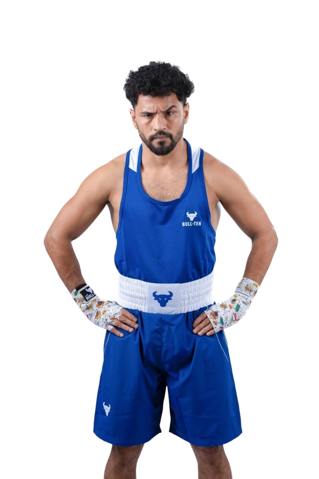 BULL-TEN Men’s Boxing Uniform Set – Sleeveless Vest and Shorts for Training, Sparring & Fitness | Boxing Outfit for Gym, Kickboxing, Punching Practice & MMA | Lightweight Sportswear Set Blue, M