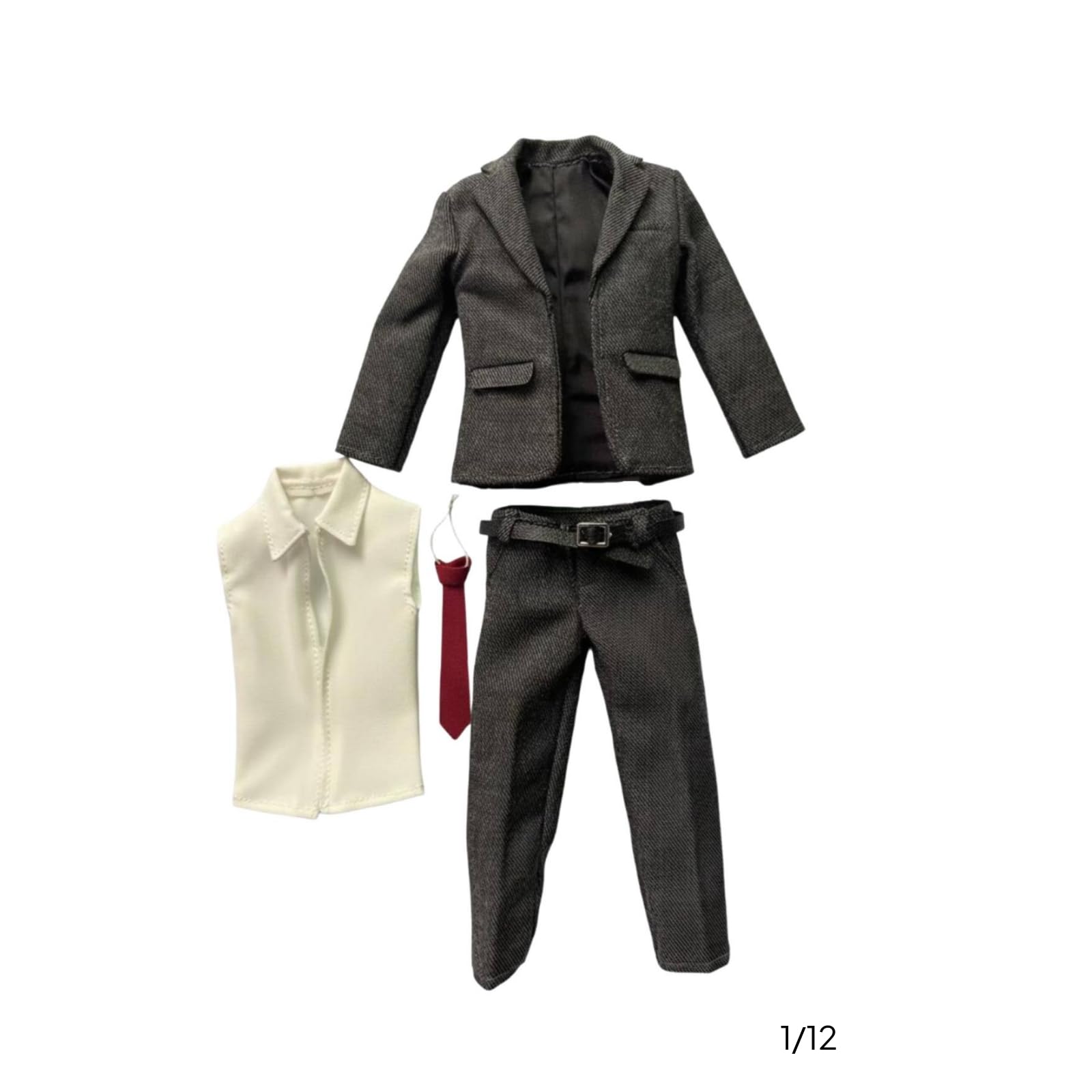 Traje Formal para Muñeco Articulado Ropa de Figura 1/12 con Chaqueta Pantalón Camisa y de Tela Cosida con Solapas y Cinturón Adecuado para Fotografía