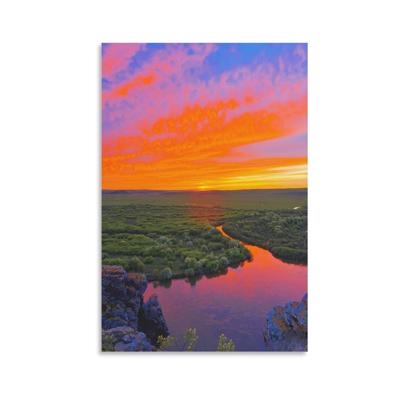 IEJKLUVWX Mangrove Pink Sunset Wall Decor Wetland Twilight Sky Waterproof Canvas Lightweight Easy to Install for Sofa Background Dorm Room Housewarming Gift Unique 12x18inch(30x45cm)