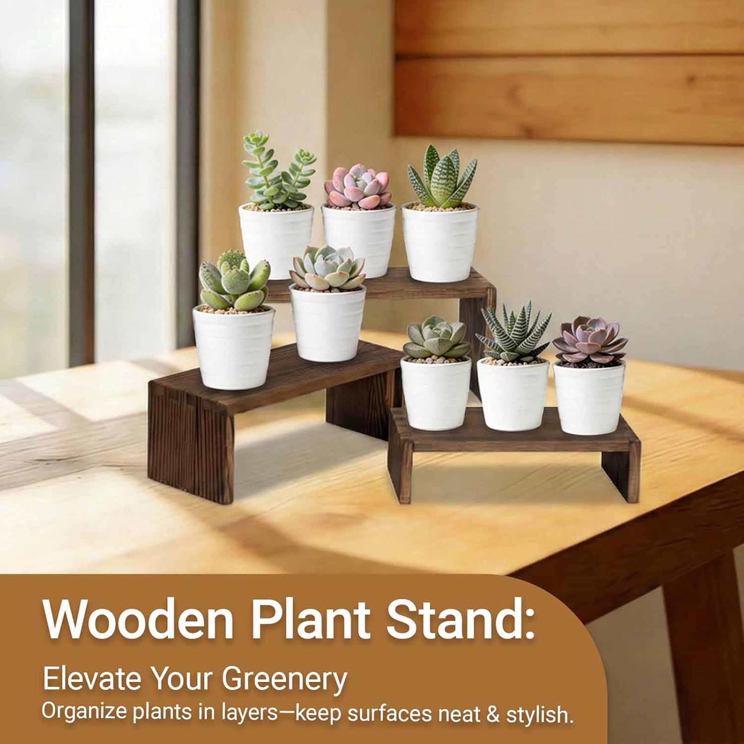 3-Tier Wood Display Risers – Versatile Food Display Risers for Party, Desktop Organizer for Home, Office & Kitchen, Multi-Purpose Wooden Shelf for Plants, Collectibles(9.5/8.5/7.5 in) - Image 7