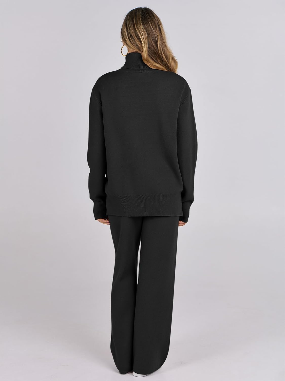 ANRABESS Womens 2 Piece Outfits Turtleneck Matching Lounge Set Sweater Top Wide Leg Pants Fall Cozy Knit Sweatsuit Loungewear - Image 4