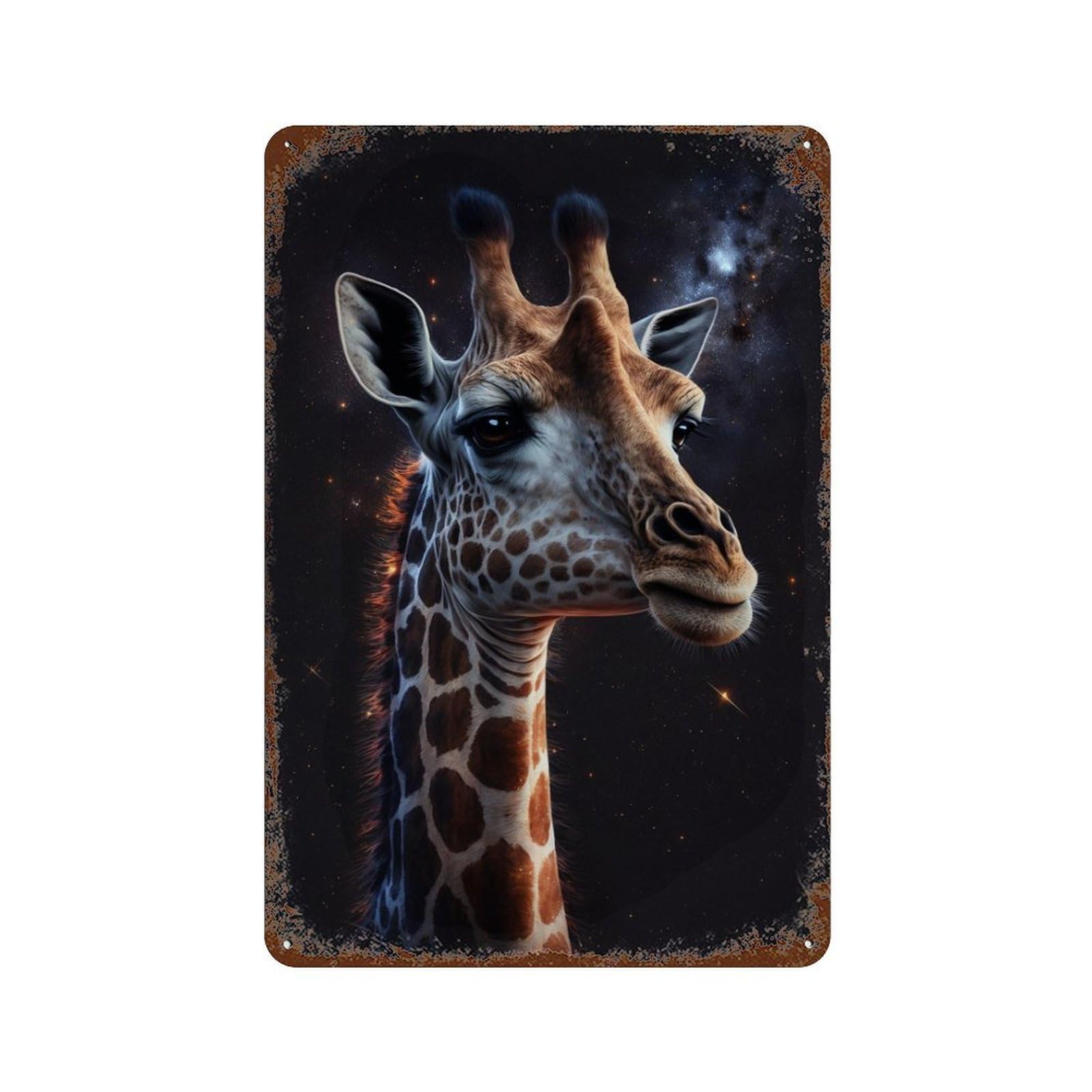 Giraffe in Space-4 Rust Effect Tin Sign 11.8"x7.9", Rustic Home Decor for Cafe, Home Bar And Lounge Decor