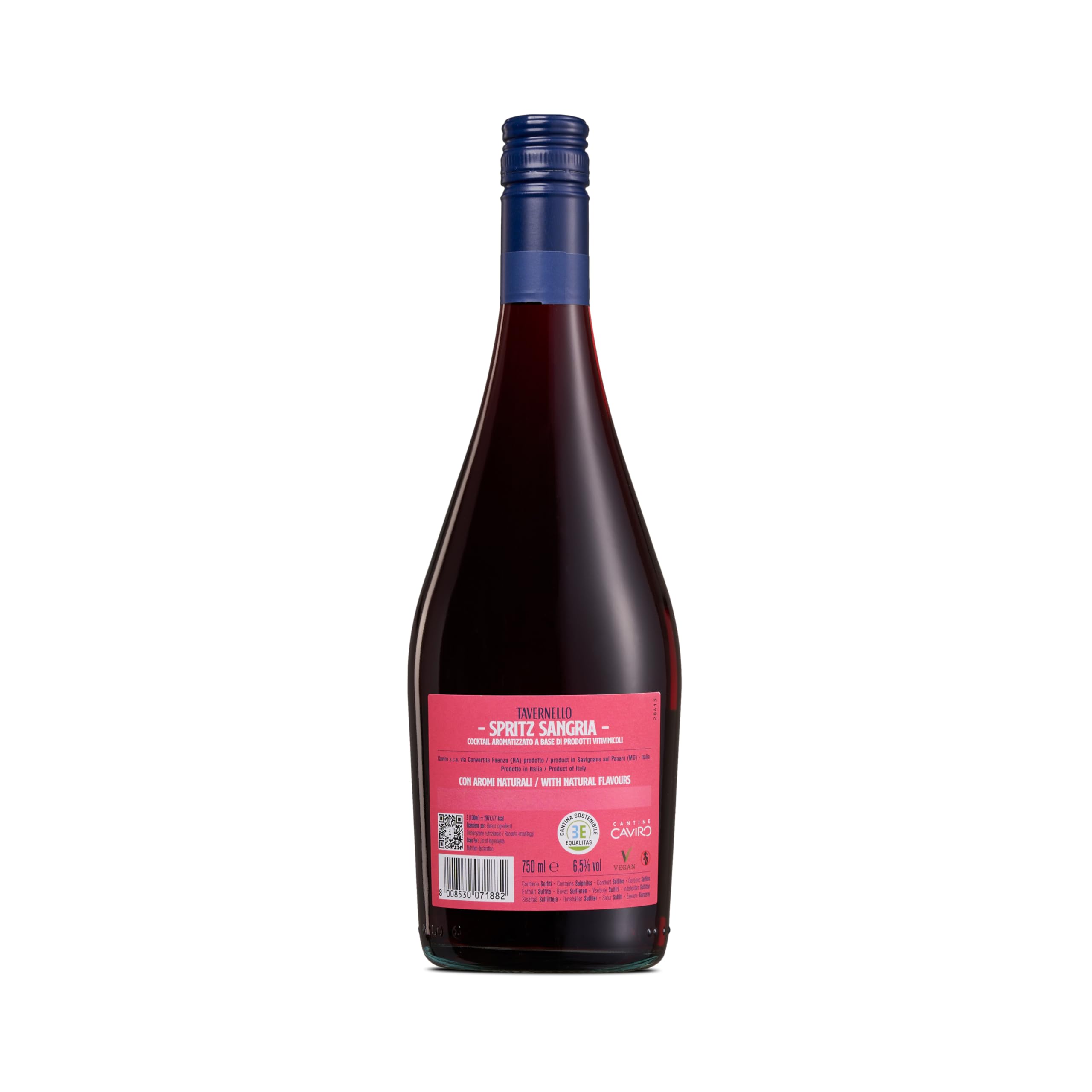 Tavernello Spritz Sangria, Spritz Aperitivo Pronto da Bere con Note di Cannella, Chiodi di Garofano e Frutta, 6,5% Vol, Confezione da 6 Bottiglie da 750 ml