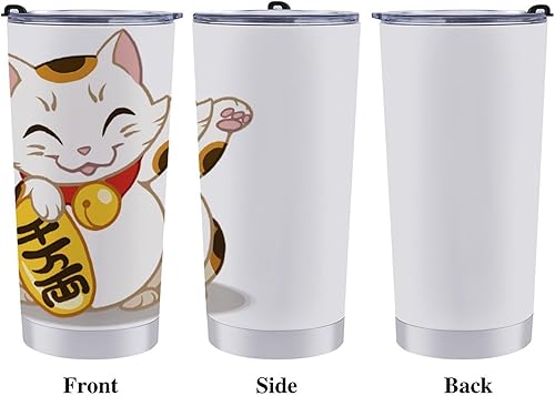 Miniatura 3 de Taza de café japonesa Lucky Fortune de viaje de acero inoxidable con aislamiento térmico y tapa y pajita, 20 onzas