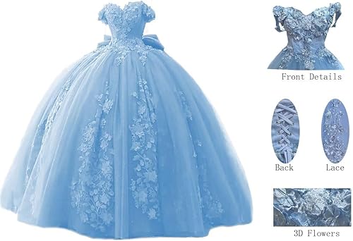 Miniatura 5 de TRHTX Vestidos de quinceañera con cuentas de encaje 2025 hinchados con hombros descubiertos dulces 16 vestidos de flores de tul vestido de membrillo