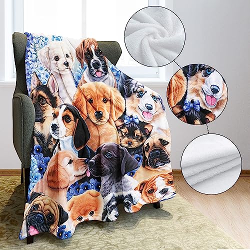 Zomer Kuscheldecke Flauschig Decke 150x200 cm Wohndecke Couchdecke Mikrofaser Sofaüberwurf Tagesdecke weiche warme Sofadecke mit Hunde Motiv