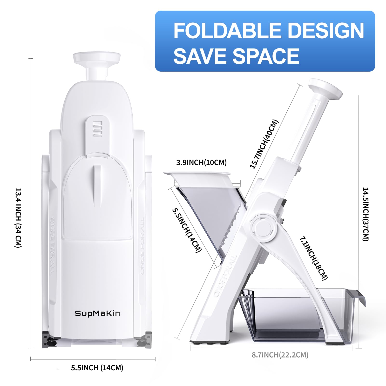 SupMaKin Safe Mandoline Slicer for Kitchen, Potato Slicer for Chips, Vegetable & Food Slicer,Thickness Adjustable 0.1-8 mm, Kitchen Faster Slice Artifact White (Only Slice)