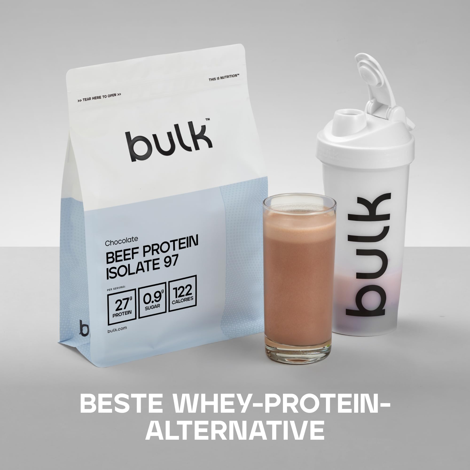 Bulk Rinderprotein Isolat 97 (HydroBEEF), Beef Protein Pulver, Schokolade, 1 kg, Verpackung Kann Variieren