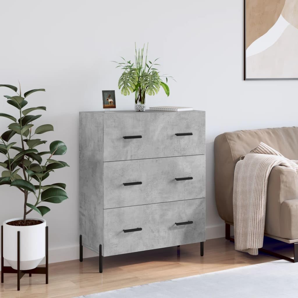 Credenza grigio cemento, 69,5 x 34 x 90 cm, comò con 3 cassetti