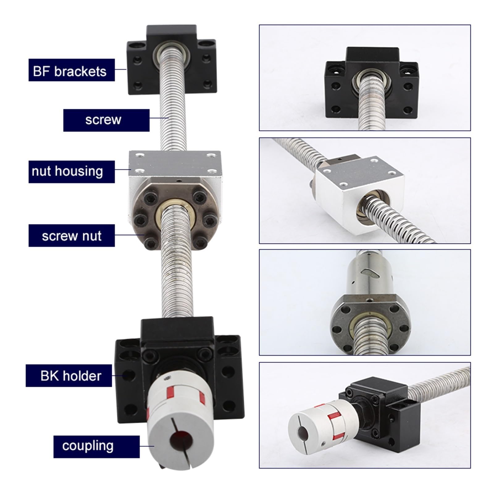 Metal Ball Screw nut end Processing 1pcs Ball Screw End Machining SFU2505+Flange Nut+Nut Shell+BKBF20 End Support+Coupler(900mm)