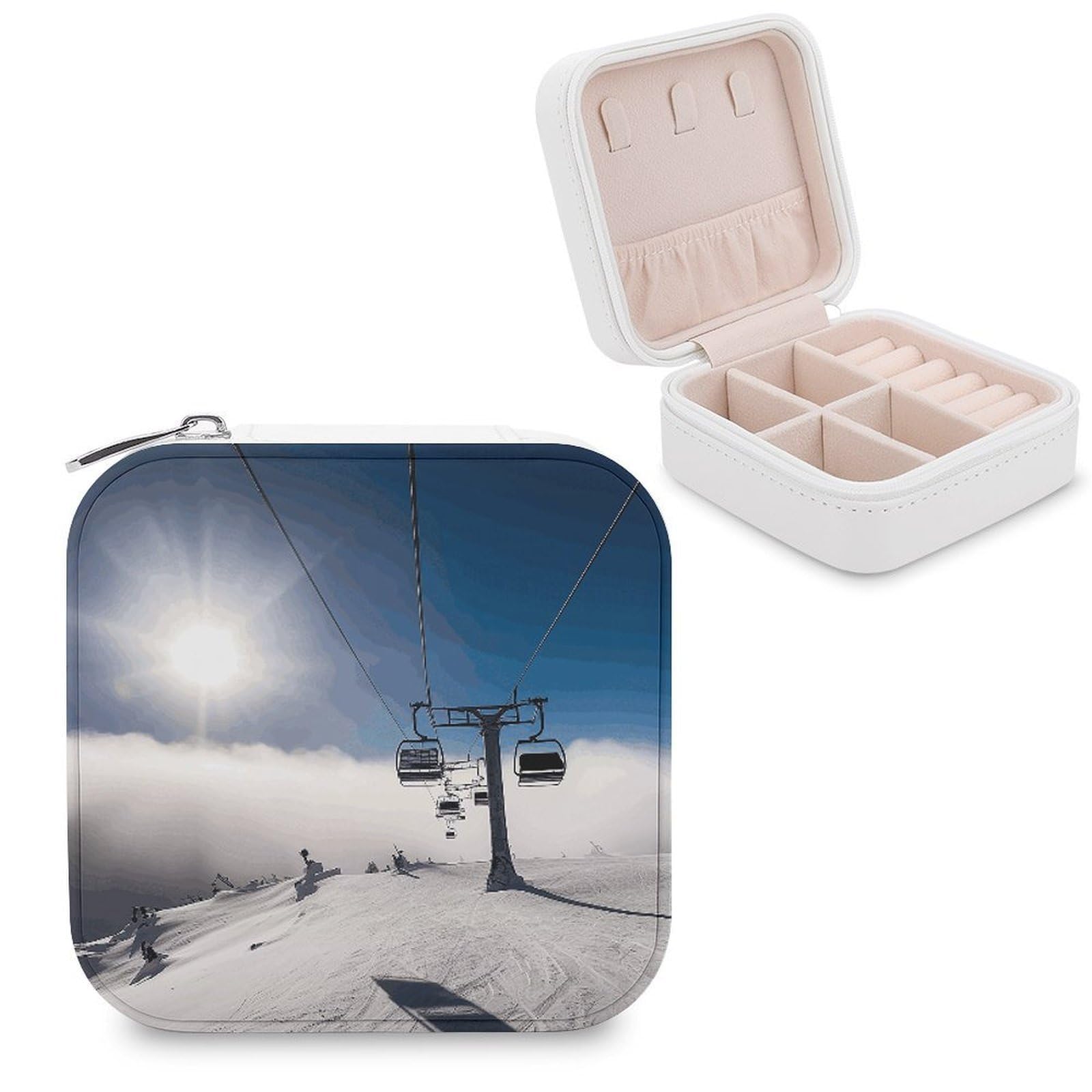 FekiLoot Ski Lift at Sunshine Jewelry Box Custom Jewelry Travel Case Pu Leather Trinket Organizer Box to Organize Ring Pendant Earring Small Portable Jewelry Storage Holder for Women