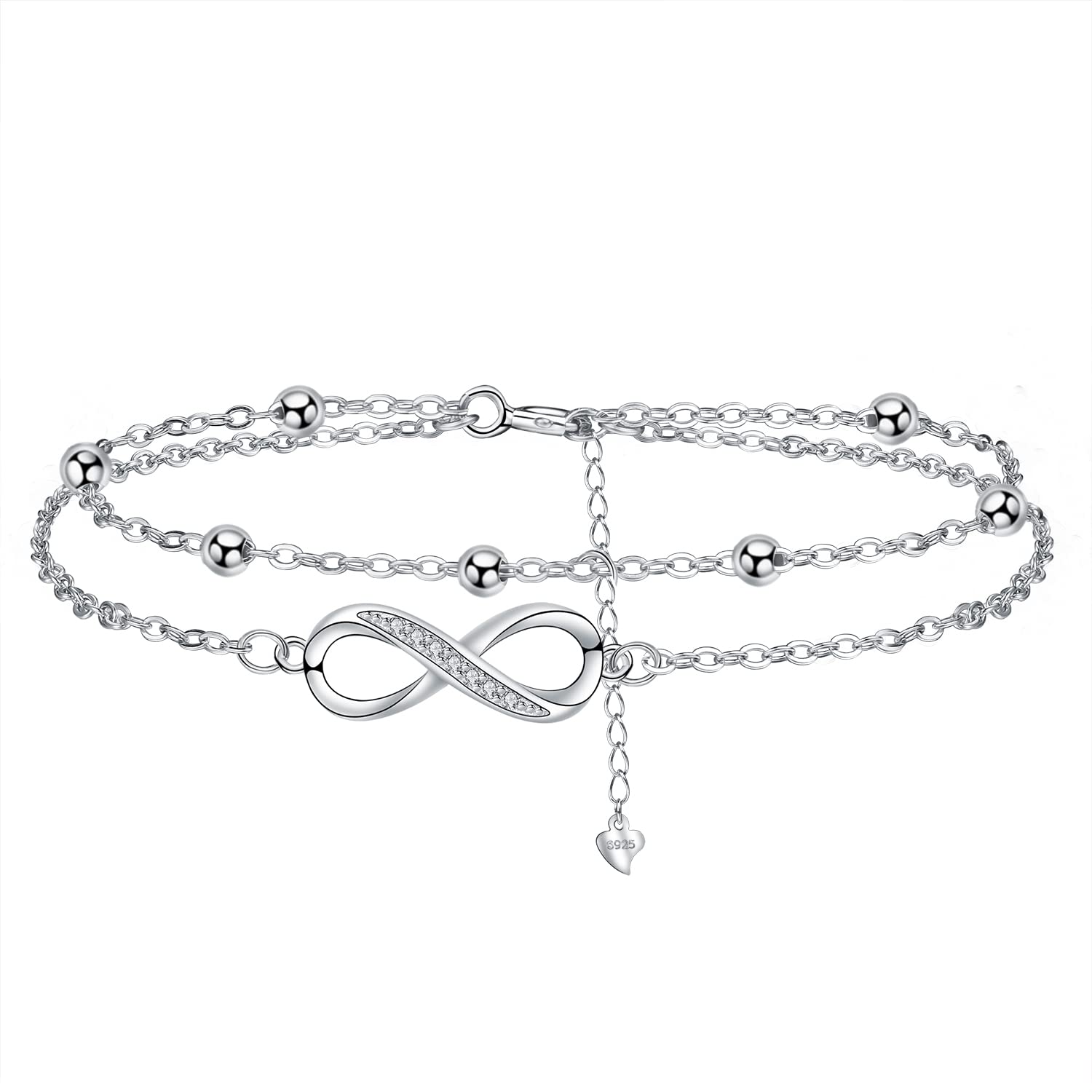 J.MUEN Mujer Pulseras,Plata de Ley 925 Pulsera Doble Cadena con Cuentas,Ideas Niñas de Regalos de Feliz Cumpleaños para Mujer