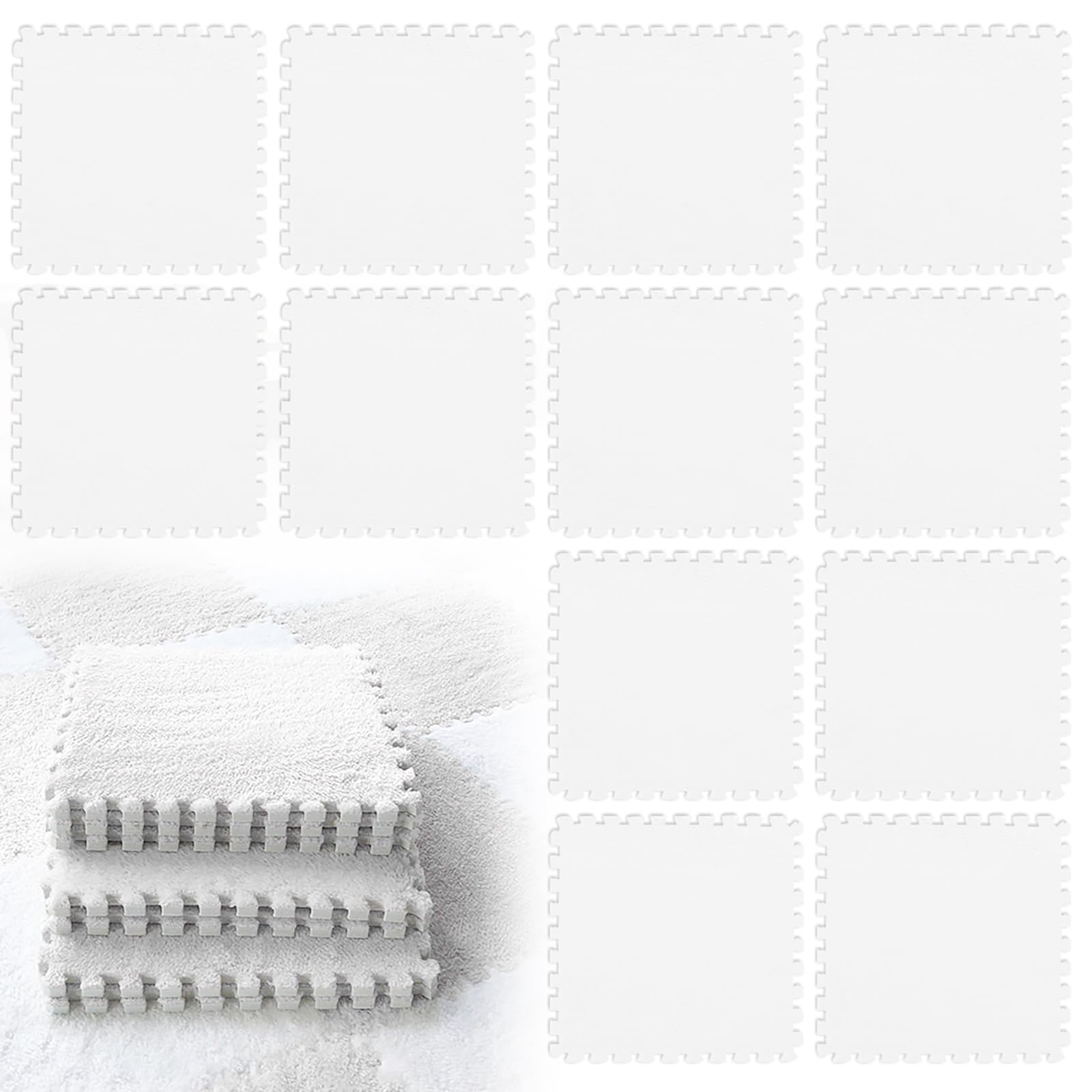 12 tappetini puzzle a incastro, in schiuma, 30 x 30 cm, per bambini, per il soggiorno, la camera da letto, per il gioco (bianco)