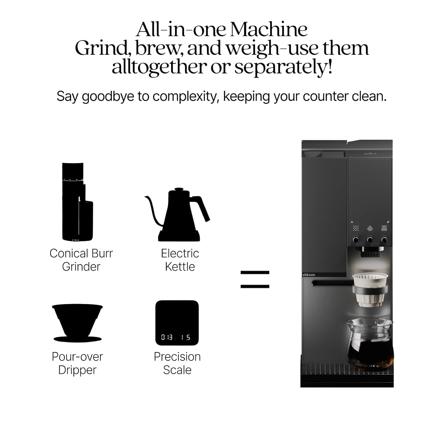 xBloom Studio – Macchina Caffè Premium 3 in 1 con Macinatore, Bilancia Integrata e 3 Livelli di Automazione – Macchina Caffè Automatica a Goccia Midnight Black 220-240V