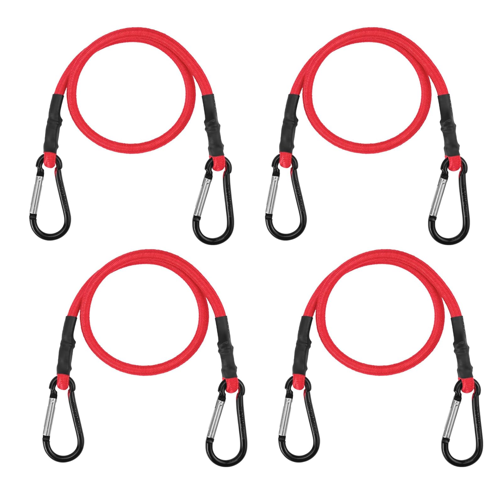 4Pcs 24 Inch Bungee Cord with Carabiner Clip, Superior Rubber Heavy Duty Straps Strong Elastic Rope for Outdoor Tent, Luggage Rack, Camping, Cargo, Bike, Transporting, Storage (Red)