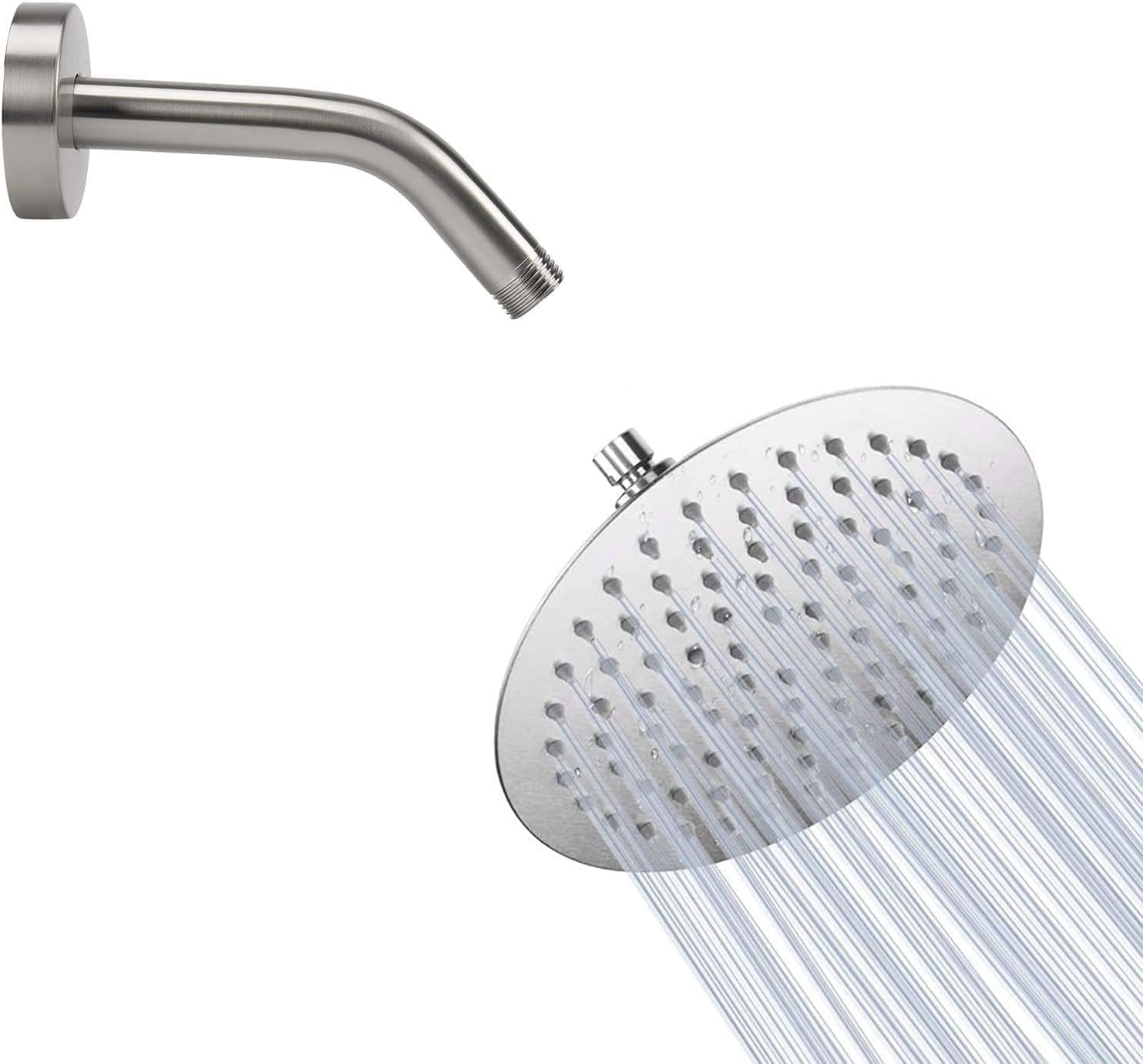 NearMoon High Pressure Shower Head with Shower Arm, High Flow Stainless Steel Rain Showerhead, Ultra-Thin Design, Pressure Boosting-Awesome Shower Experience (8 Inch Head + Shower arm, Brushed Nickel）