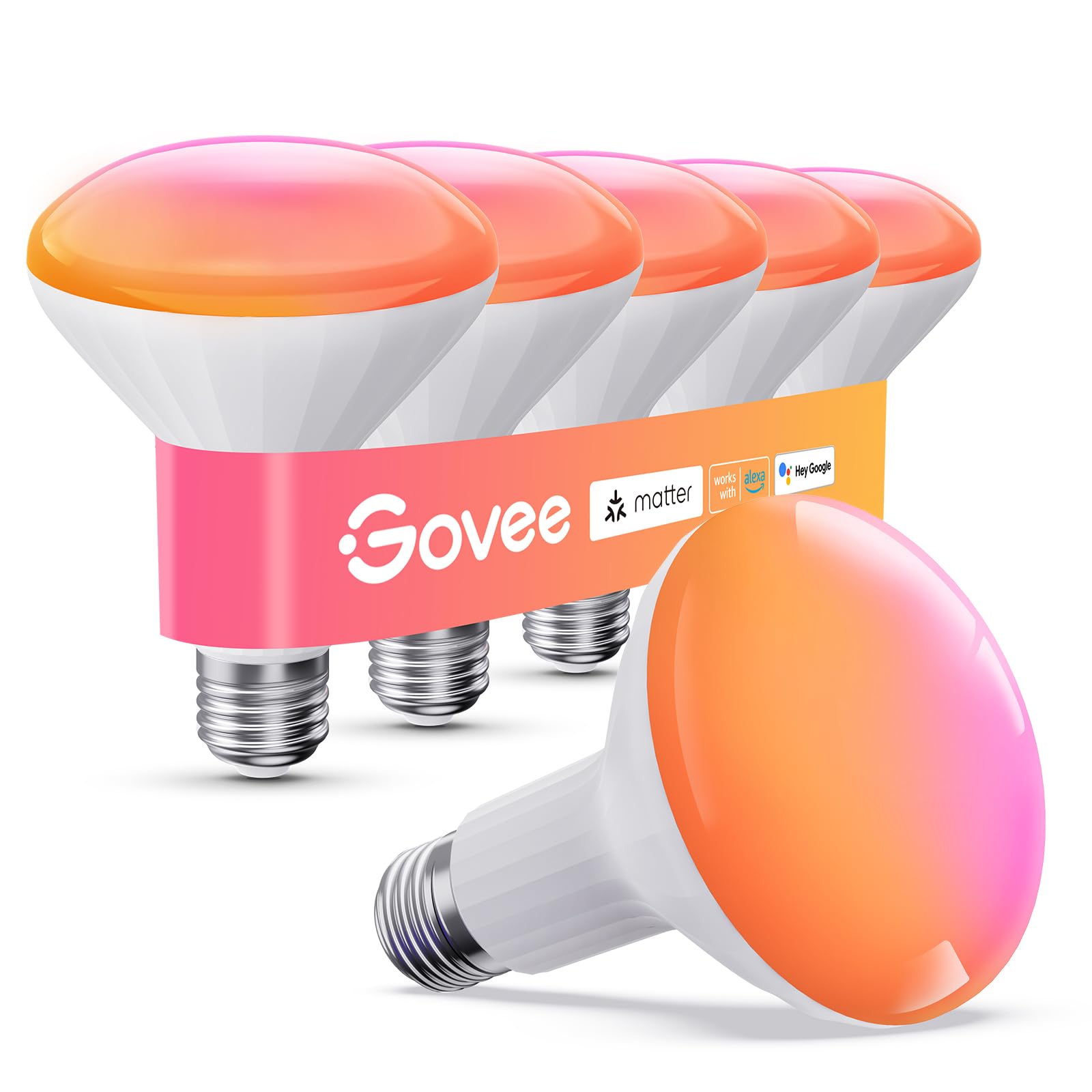 GoveeBR30 Smart Light Bulbs, Works with Matter, Alexa and Google Assistant,  LED Light Bulb, WiFi RGBWW Color Changing Flood Light Bulbs, Recessed Can