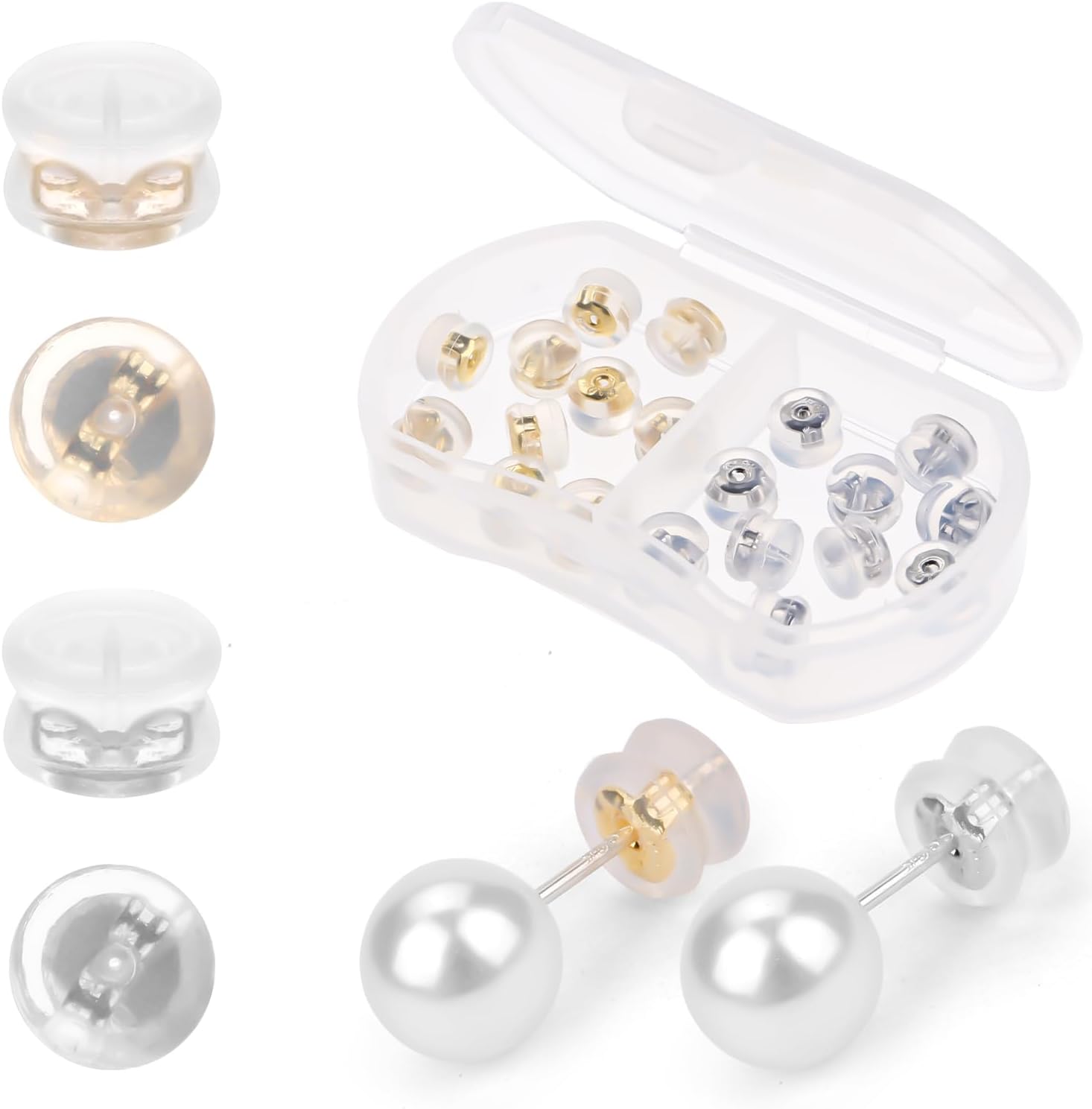 Earring Backs, 18K Gold Silicone Earring Backs for Studs