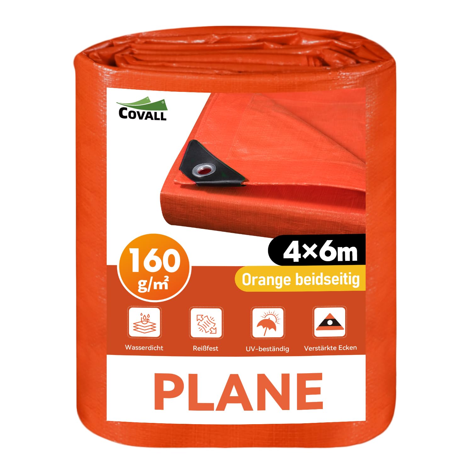Plane 4x6m - Abdeckplane mit Ösen 160g/m², Orange Gewebeplane reißfest, wasserdicht, UV-Schutz - für LKW, Holz, Garten, Boot, Camping - Mehrzweck-Schutzplane