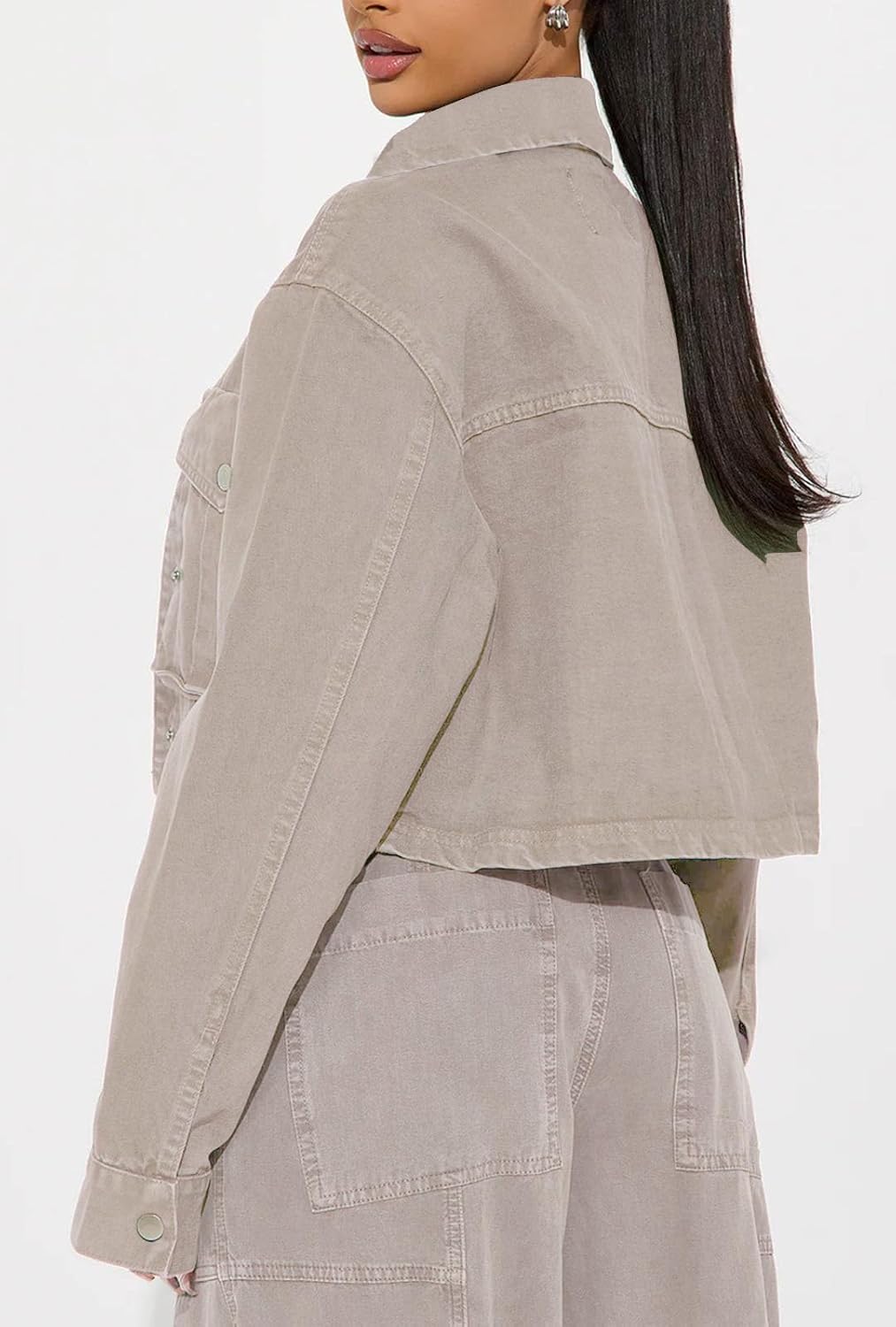 Women Utility Shacket Cropped Barn Jackets for Casual Outerwear Spring Fall Going Out Outfits - Image 2