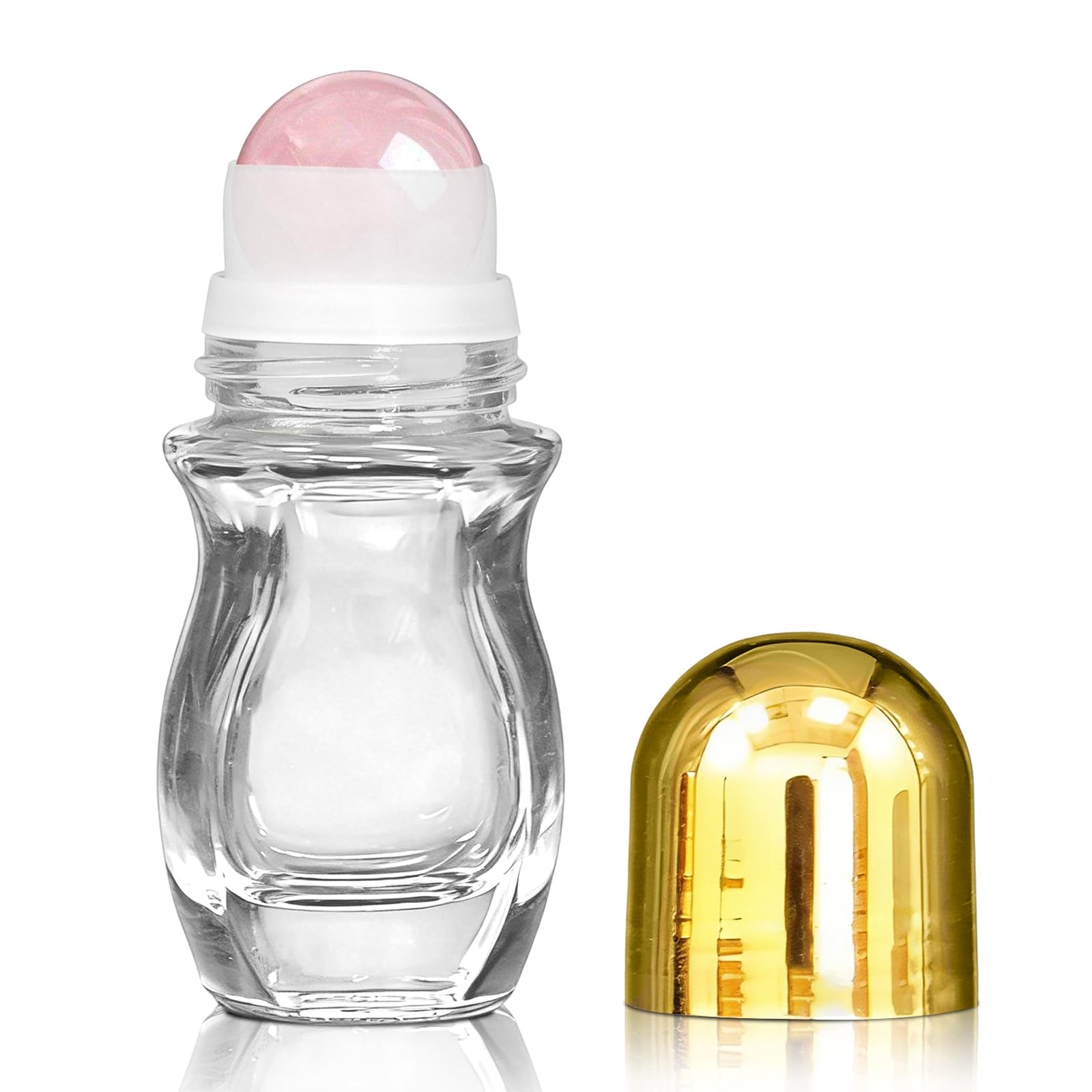 Warmify Refillable Roller Waisted Bottles, Clear Bottle Rose Quartz Roller, 30ml - 2