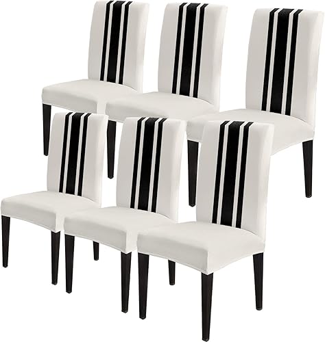 Funda para silla de comedor, diseño navideño a rayas blancas y negras, estilo rústico, estilo granja, protector elástico para sillas Parsons para