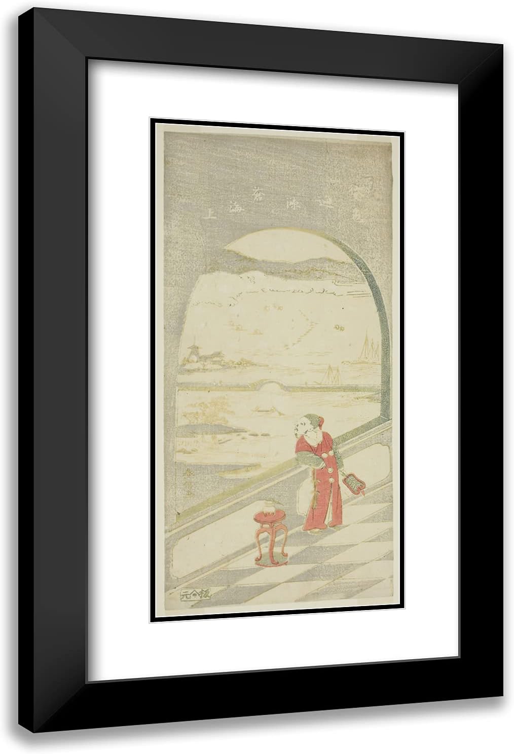 ArtDirect Suzuki Harunobu 15x24 Black Modern Framed and Double Matted Art Print Titled Chinese Poet
