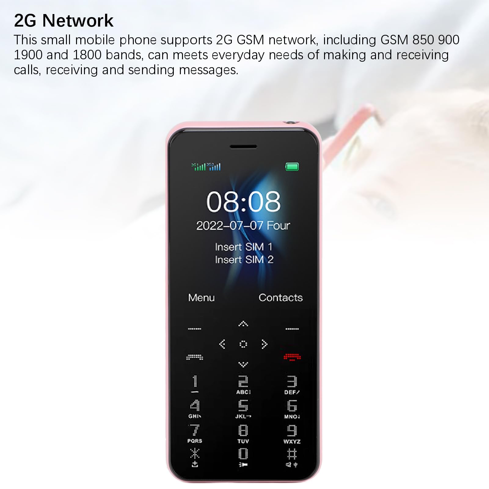 PUSOKEI Teléfono Celular 2G, Teléfono para Personas Mayores Desbloqueado, Pantalla de 1,77 Pulgadas, Doble SIM, Modo de Espera Dual, 1000 MAh, Teléfonos Móviles Pequeños con Linterna LED