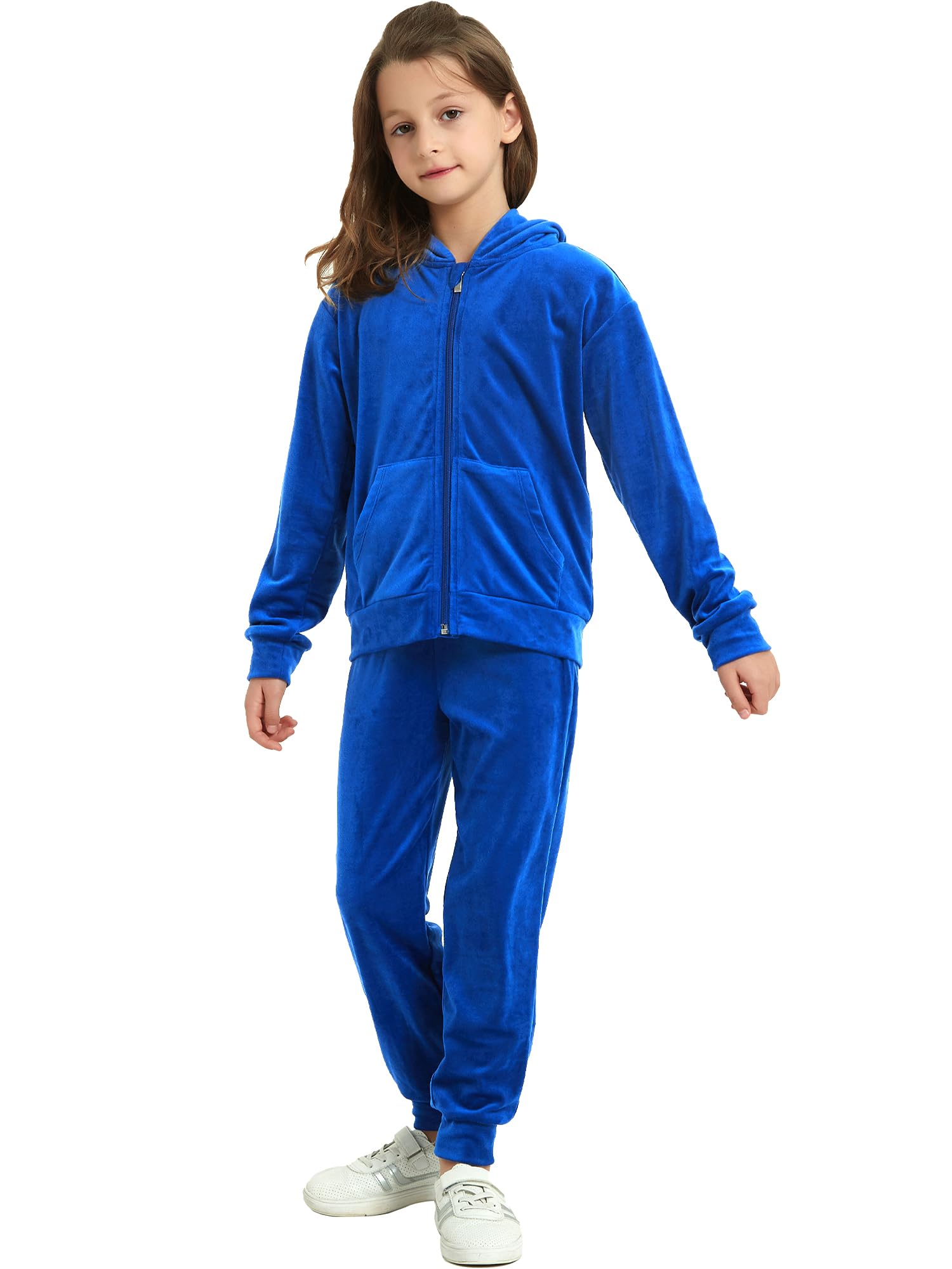 MessBebe Completo tuta velluto 2 pezzi bambine, felpa zip con cappuccio e pantaloni jogger sportivi