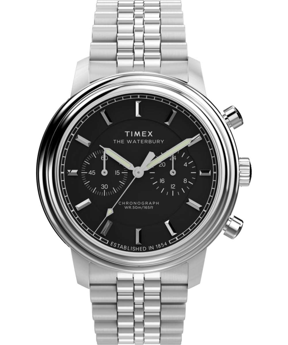 Timex Men's Waterbury Metropolitan Chronograph 41 mm Watch - Stainless Steel Bracelet and Black Dial TW2Y23400