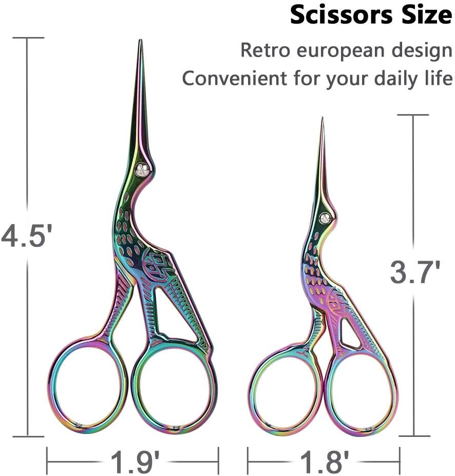 Craft Scissors, Embroidery Sewing Scissors Shears, Sharp Art Craft Scissors, Household Scissors, Stainless Steel Stork Shape Small Scissors for Home, Office, School Students, DIY, 2PCS(Colorful)