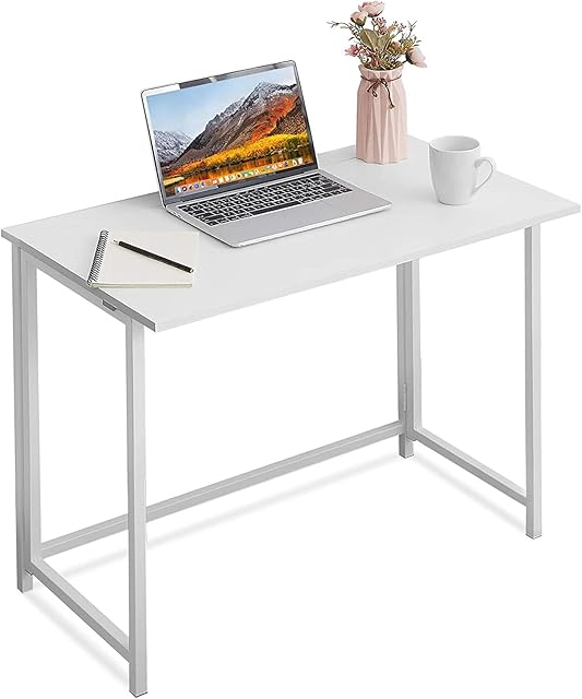 Homesbrand Compact Foldable Computer Desk, White Folding Desk for Study Writing, Laptop Table for Home Office, Industrial Style Desk (80x46.5x76cm)