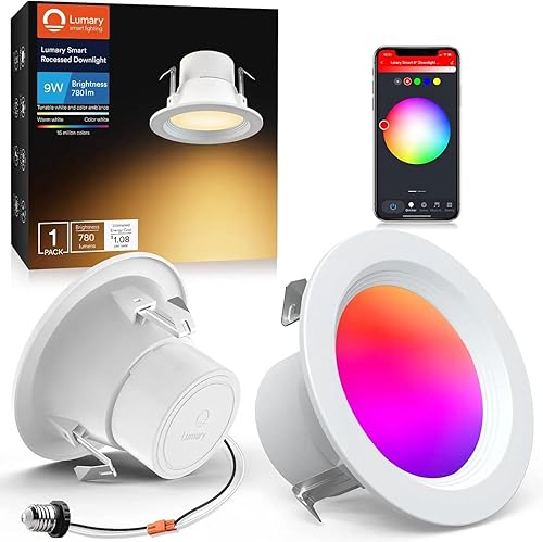 Miniatura 1 de Lumary Luces LED empotrables de 4 pulgadas, luces LED inteligentes de 9 W, 810 lm, cambio de color, iluminación LED empotrada, luces LED empotradas,