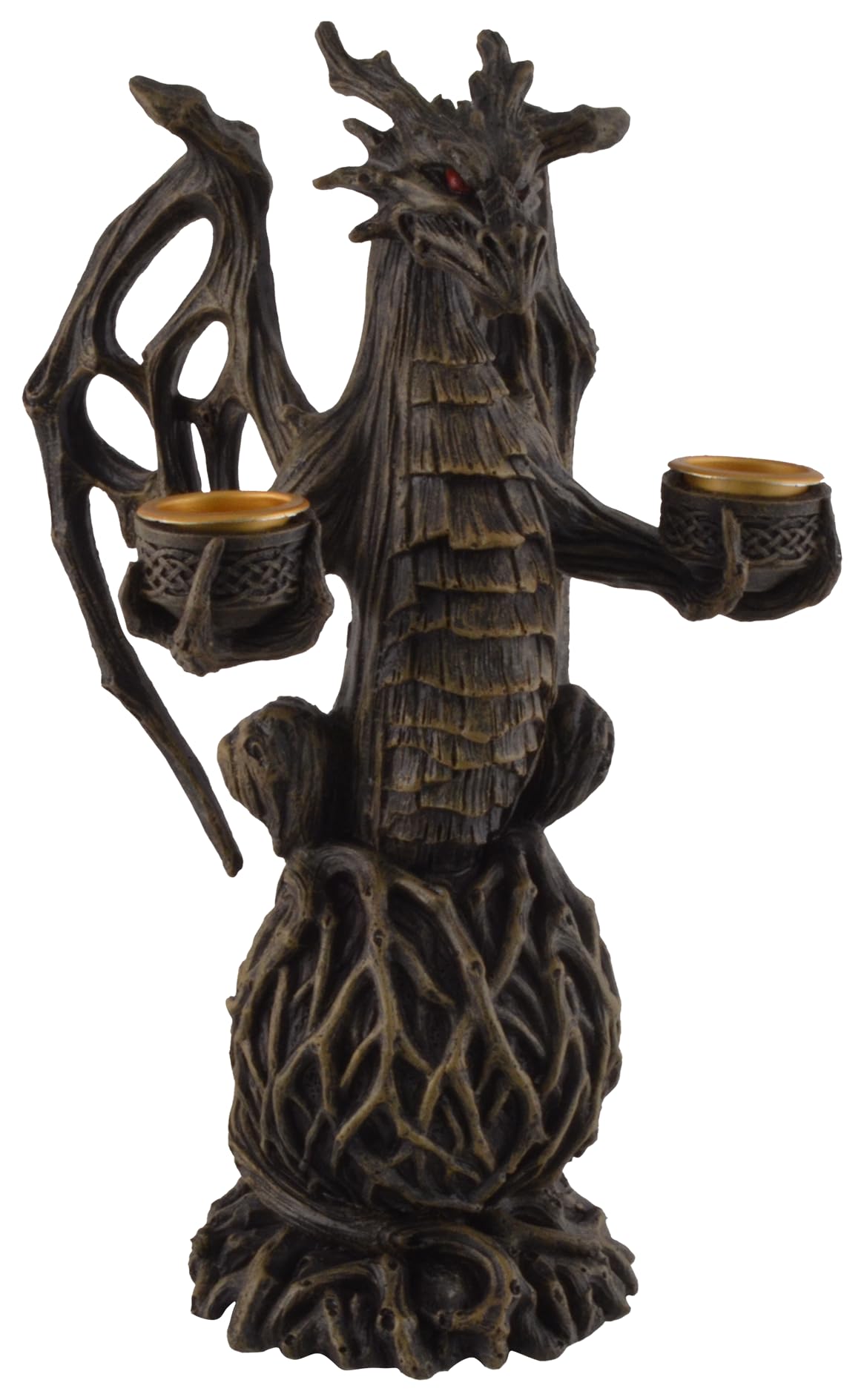 Earth Dragon Candle Holder with 2 Candle Holders Made of Artificial Stone Hand Painted, Brown, Black, Red, 13x10x22 cm