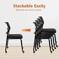 Vista 4 de CLATINA Silla apilable de oficina y sala de espera sin brazos con ruedas, sillas apilables de malla para recepción de invitados con respaldo malla +
