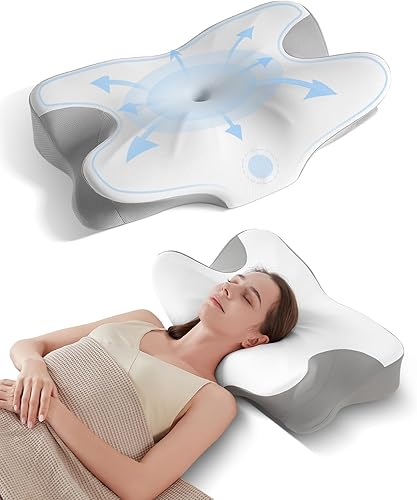 Almohada ortopédica cómoda para el cuello, diseño de espuma viscoelástica contorneada, soporte ergonómico para dormir de lado, espalda y estómago,