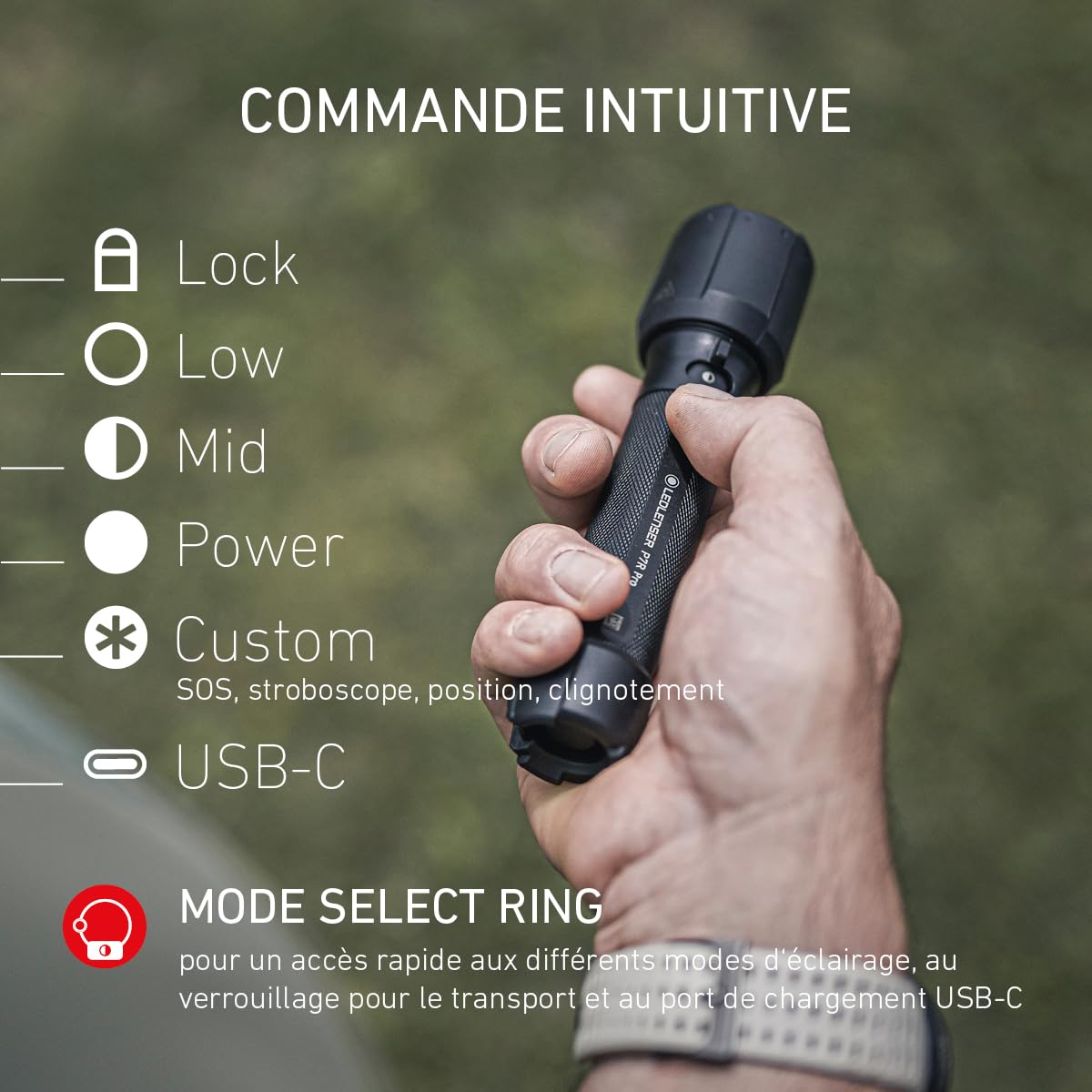 Ledlenser P7R Pro Lampe torche rechargeable, 2000lm, 320m portée, Chantier | Mise au point réglable, 223 g, 60 h, protection en caoutchou, 8 modes, pour mécaniciens, électriciens et plombiers